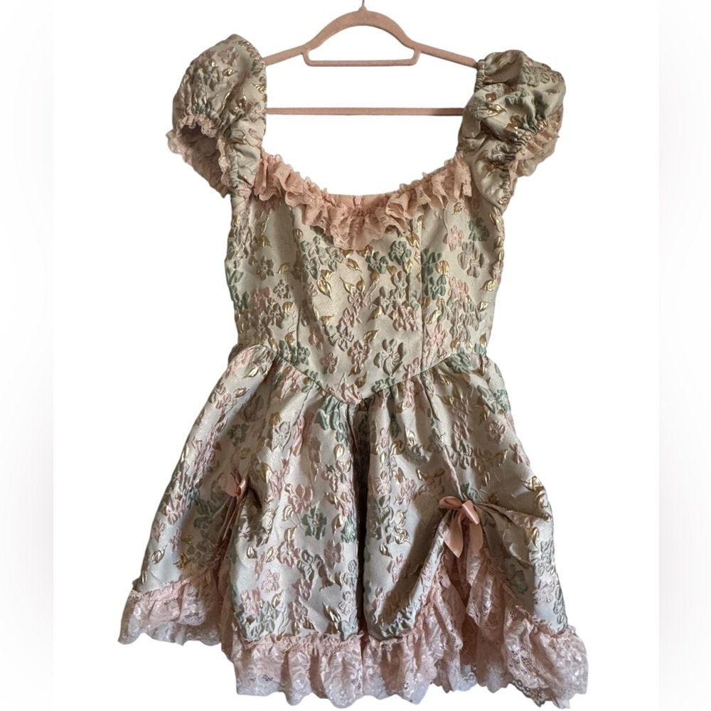 Sugar Thrillz Brocade Lace Mini Dress – Cottagecore Princess Aesthetic (Size M)
